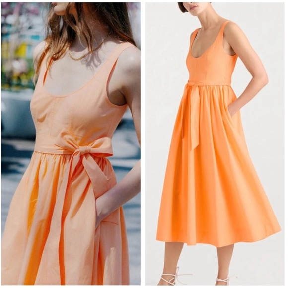 NEW Cinq à Sept Kilah Cotton Belted Midi tank Dress Marmalade Orange sz 10 - Picture 2 of 12